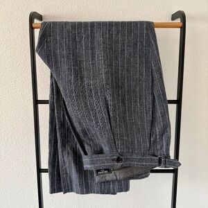 Italian Linen Side Tab Trousers – Charcoal Pinstripe